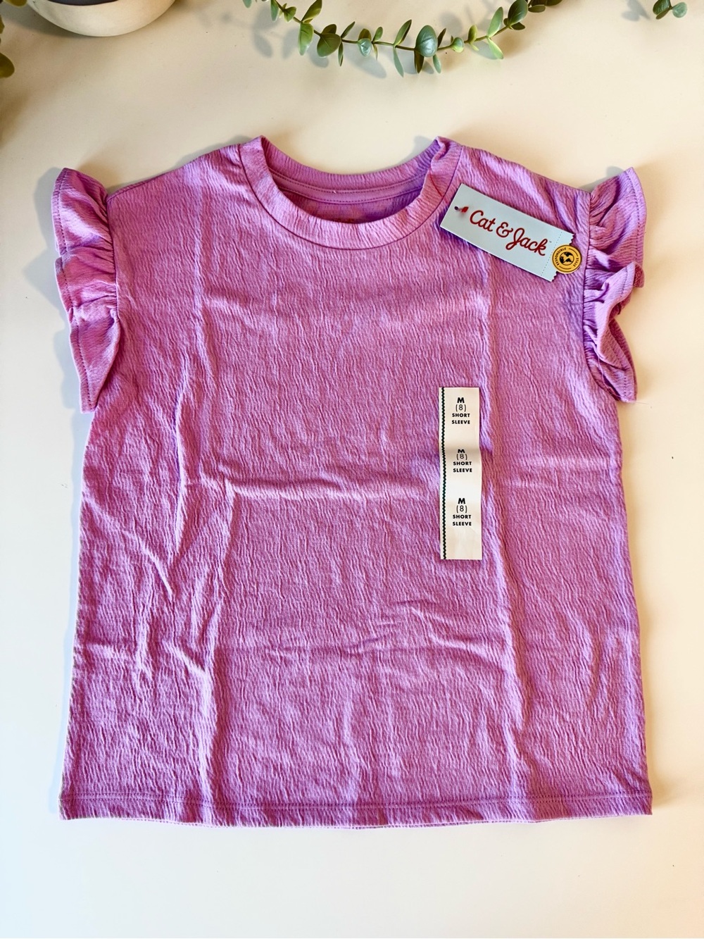 Cat & Jack Lavender Flutter Sleeve Top NWT Girls Size 8